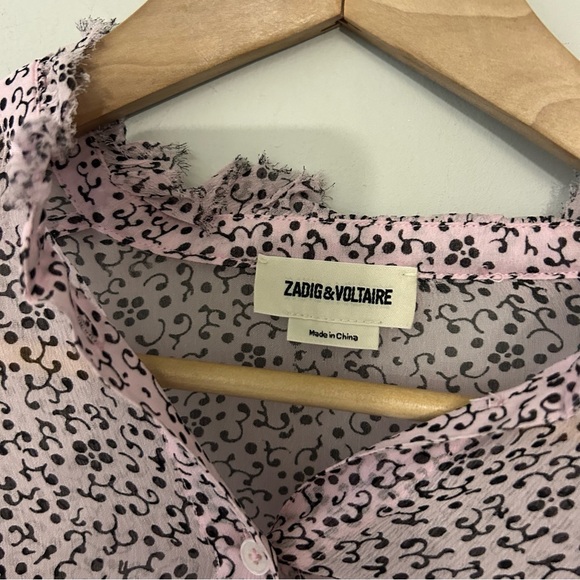 Zadig & Voltaire Tweet Goa Lavender Purple Ditsy Floral Semi Sheer Blouse - Picture 8 of 8